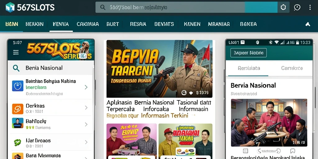 Tampilan antarmuka aplikasi 567SLOTS dengan berita nasional terbaru.