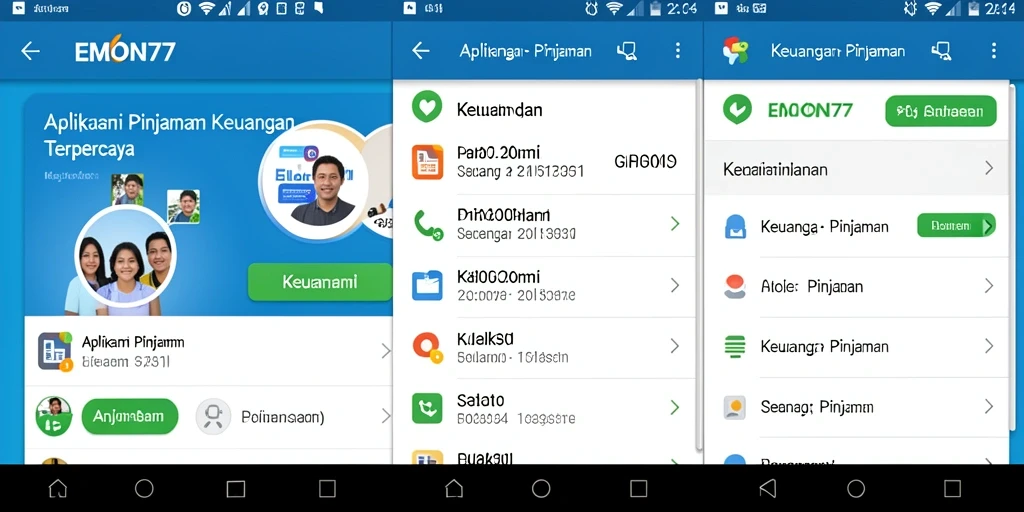 Screenshot antarmuka aplikasi EMON77 yang menunjukkan proses pengajuan pinjaman.