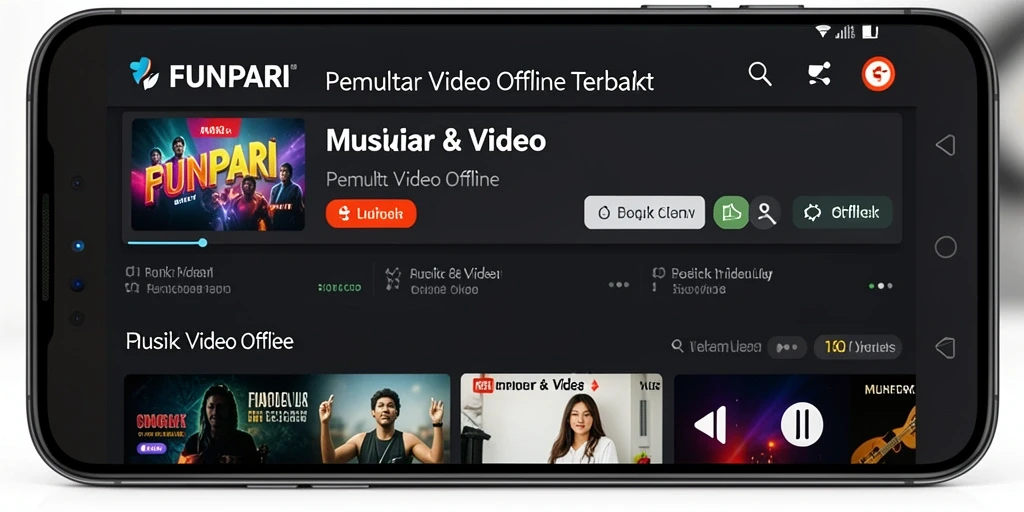 Tampilan antarmuka FUNPARI saat memutar video offline yang menarik.