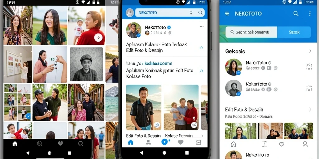 Antarmuka NEKOTOTO dengan fitur kolase foto yang menarik.