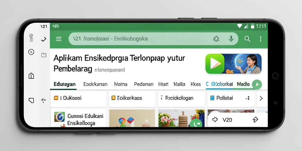 Screenshot antarmuka aplikasi V21 menunjukkan fitur dan fungsi Ensiklopedia.