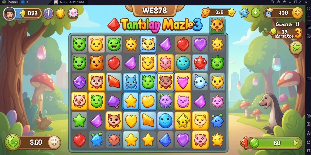 Antarmuka menarik dari game Puzzle Match-3 WE878 dengan desain yang berwarna-warni.
